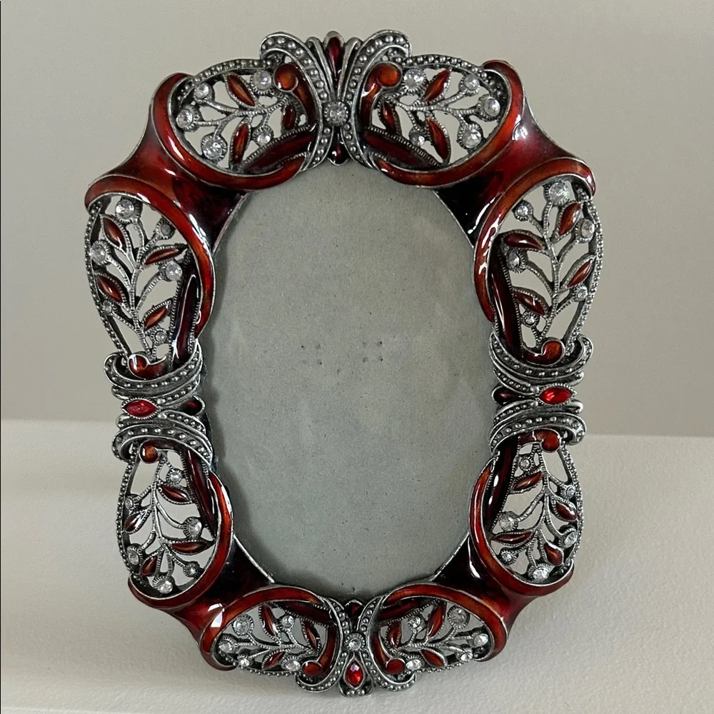Ornate Bohemian Crystal & Rhinestones Red & Silver Madison Rouge Photo Frame